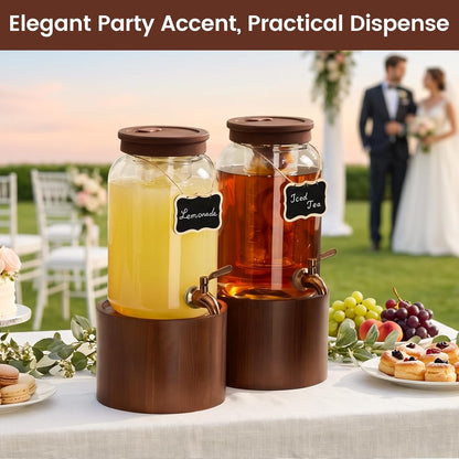 2 * 1 Gallon Glass Drink Dispenser for Parties Beverage Dispenser