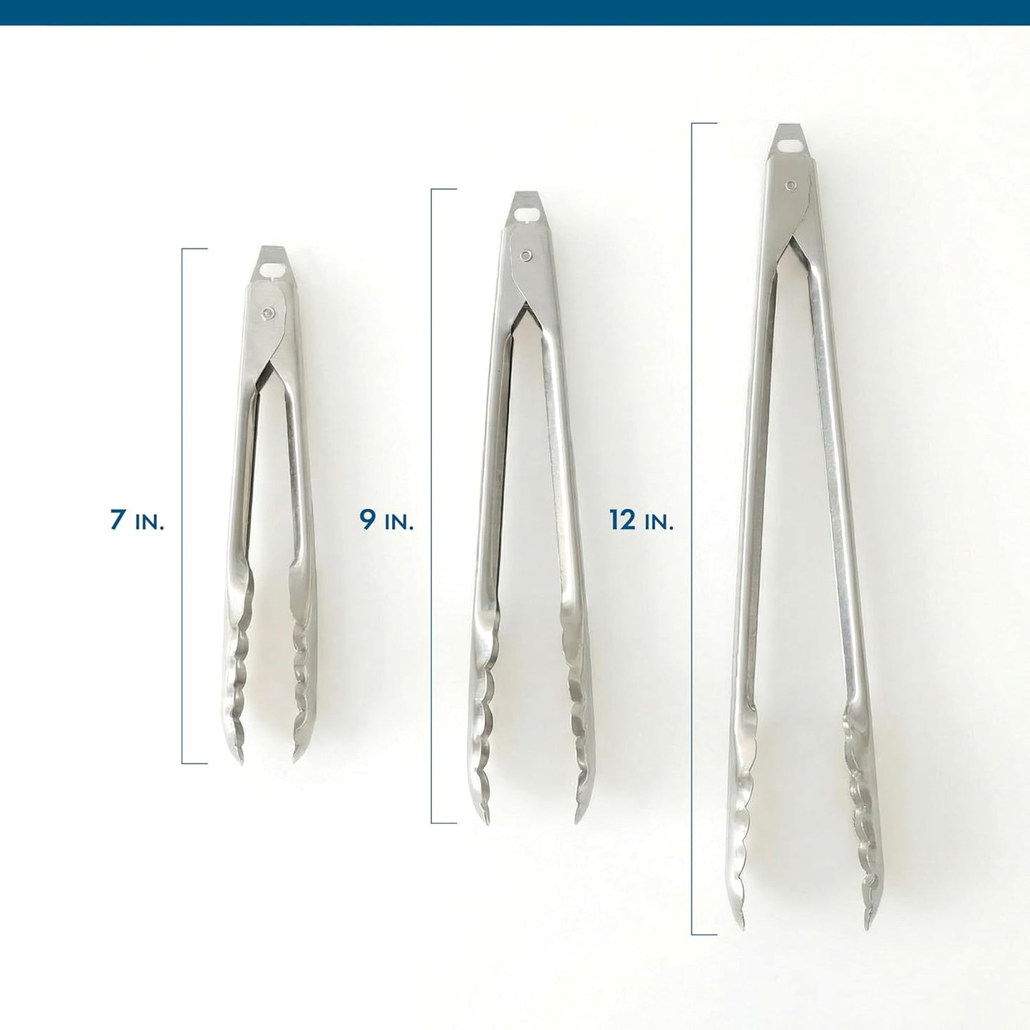 EDLUND 3-Pack Tong Set – Commercial Grade Stainless Steel Tongs (7", 9", 12"), Heavy Duty Grip, Locking Mechanism, Made in USA