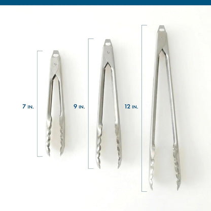 EDLUND 3-Pack Tong Set – Commercial Grade Stainless Steel Tongs (7", 9", 12"), Heavy Duty Grip, Locking Mechanism, Made in USA