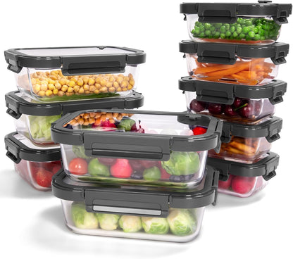 5-Pack Borosilicate Glass Containers with Tempered Glass Lids, 35.2oz/4.4 Cup Airtight Meal Prep Set, Microwave/Freezer Safe (Gray)