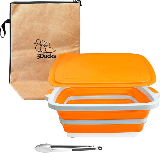 Collapsible BBQ Prep Tub 8L Black | Portable Meat Marinating Container with Locking Cutting Board Lid, BBQ Tongs, 2 Meat Shredding Claws & 2 Heat-Resistant Grill Gloves for Camping & Grilling