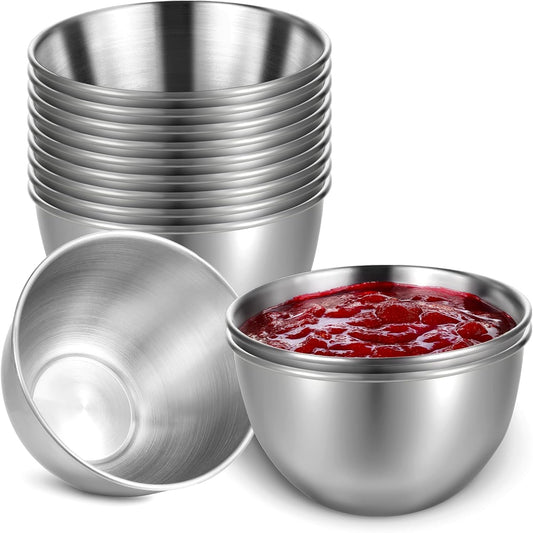 12 Pack 3.4inch Stainless Steel Sauce Dishes, Mini Individual Round Sauce Bowl, Sushi Dipping Bowl, Ingredient Bowls for Prep, Sliver