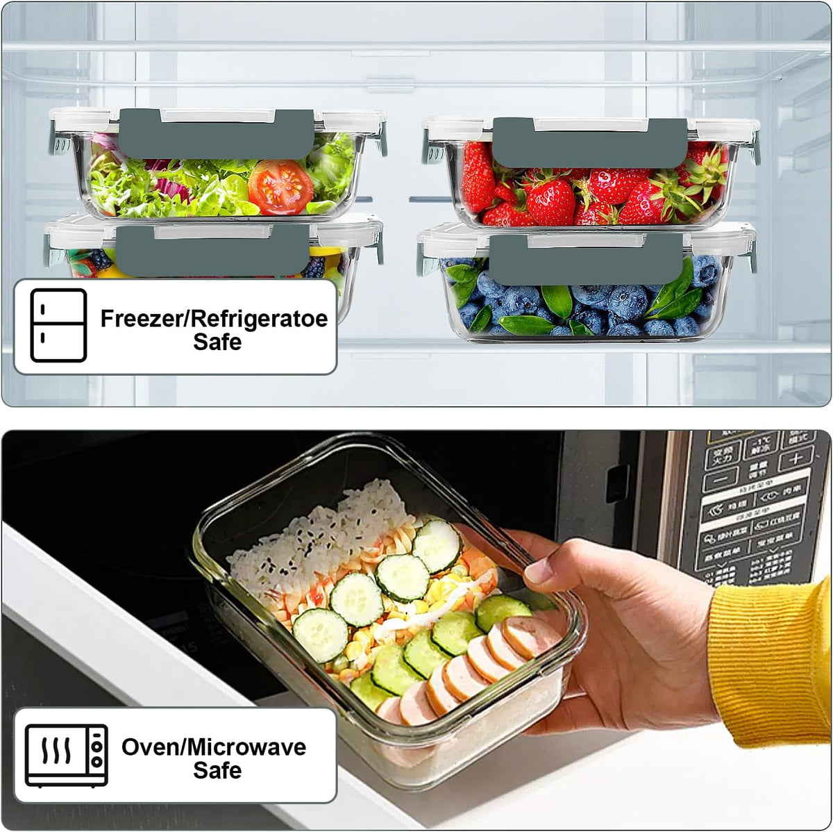 VERONES 10 Pack Glass Containers Set & 22OZ 10 Pack Glass Meal Prep Containers,Stackable Food Storage Containers Set with Lids,BPA-Free, for Microwave, Oven, Freezer & Dishwasher Friendly