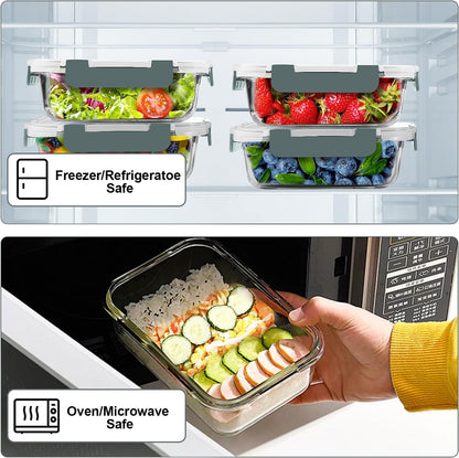 VERONES 10 Pack Glass Containers Set & 22OZ 10 Pack Glass Meal Prep Containers,Stackable Food Storage Containers Set with Lids,BPA-Free, for Microwave, Oven, Freezer & Dishwasher Friendly