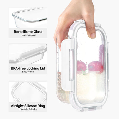 BAYZZ 10 Pack 22 oz Glass Meal Prep Containers, Glass Food Storage Containers with Airtight Lids, BPA-Free, Freezer and Microwave Safe