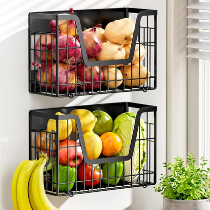2 Set Magnetic Shelf for Fridge, Potato & Onion Storage Bins, Magnetic Fruit Basket for Refrigerator Pantry Kitchen Counter Laundry Organizer, Fridge Magnetic Spice Rack Magnet Fridge Storage