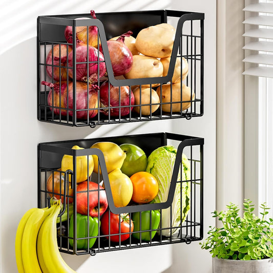 2 Set Magnetic Shelf for Fridge, Potato & Onion Storage Bins, Magnetic Fruit Basket for Refrigerator Pantry Kitchen Counter Laundry Organizer, Fridge Magnetic Spice Rack Magnet Fridge Storage