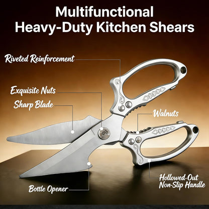 Multifunctional Heavy Duty Kitchen Shears,Kitchen Scissors for Food, Kitchen Shears for Cutting Chicken,Japanese High-Carbon Steel Culinary Poultry Shears, for Chicken,Meat,Fish,Bone Cutting(Silver)