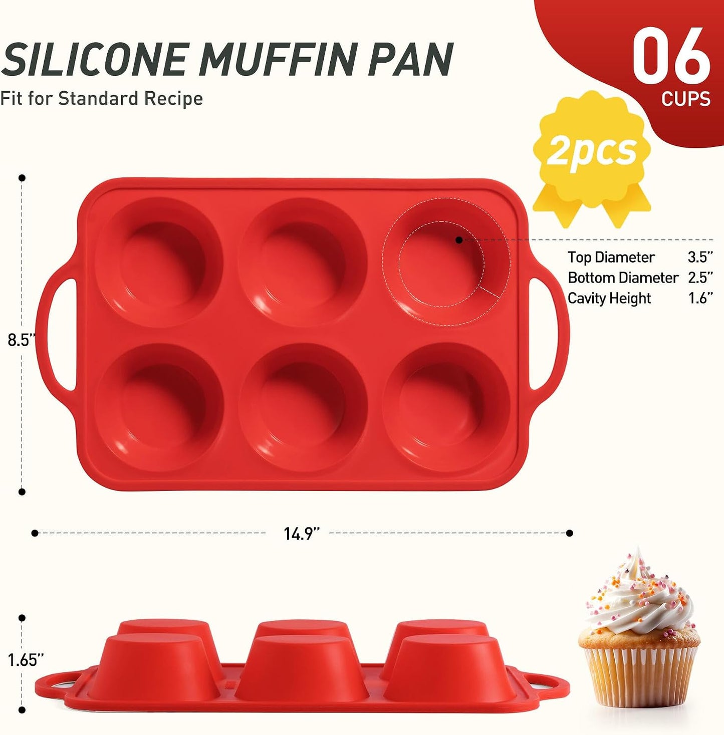 2 Packs 12 Cups Silicone Muffin Pan for Baking with Metal Reinforced Frame Regular Size Cupcake Pan Tray Egg Bites Silicone Cookie Molds Muffin Tin Tart Pans Sheet Set for Oven Dishwasher Safe