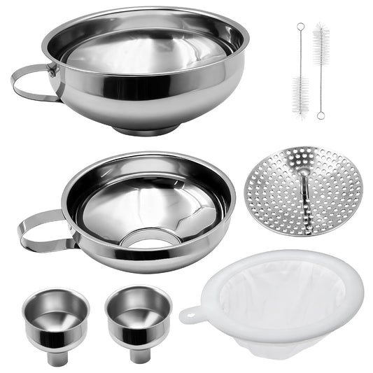 6 Pack Stainless Steel Canning Funnel for Filling Mason Jar with Mesh Strainer, Wide & Narrow Mouth Funnels for Kitchen Use, Filling Bottles & Dry Ingredients, Kitchen Gadgets Canning Supplies Kit
