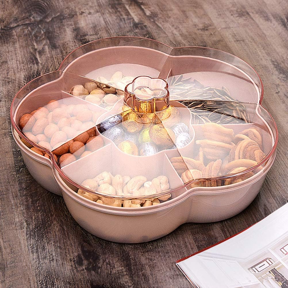 Storage Box Snacks Storage Box Flower Shape Snack Serving Tray Candy Serving Container 6 Compartments Divided Snack Plate With Lid ()