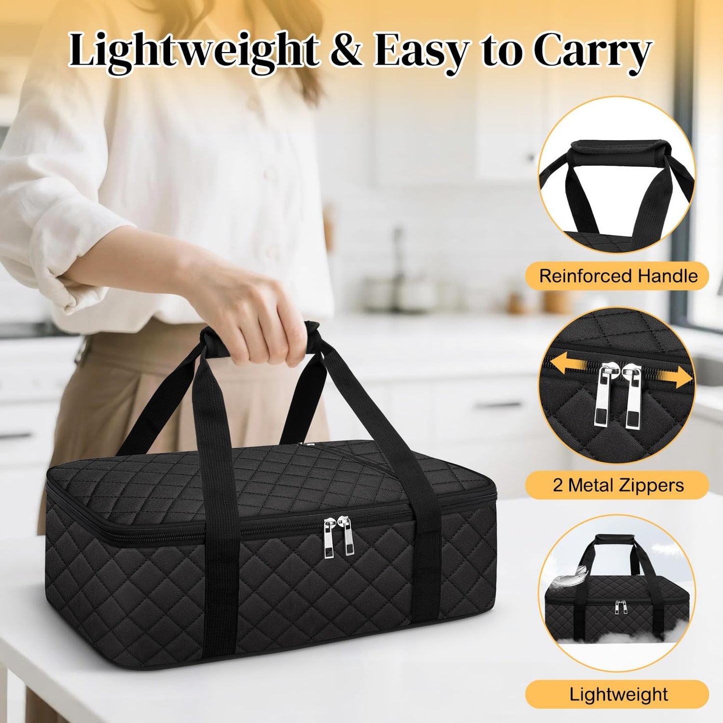 Coobiiya Insulated Casserole Carrier,Lasagna Lugger Tote Keeps Food Hot or Cold,Thermal Lunch Bag Warmer & Cooler Carrier Bag,Portable Tote Bag Fits 9" x 13" Baking Dish for Picnic and Cookout