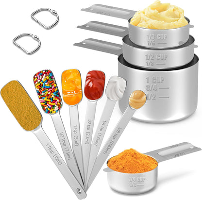 Magnetic Measuring Cups and Spoons Set, 5 Nesting Stainless Steel Measuring Cup Set with Easy to Read Markings, 7 Magnetic Measuring Spoons & 1 Leveler for Measuring Dry or Liquid Ingredients