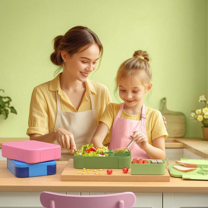 HOMETALL Bento Lunch Box for Kids - Leakproof Bento Box with 6 Compartments Portions Lunchbox for Kids Ages 3 to 7 Back to School, BPA-Free Snack Packing Containers Reusable On-the-Go Meal Prep, Pink