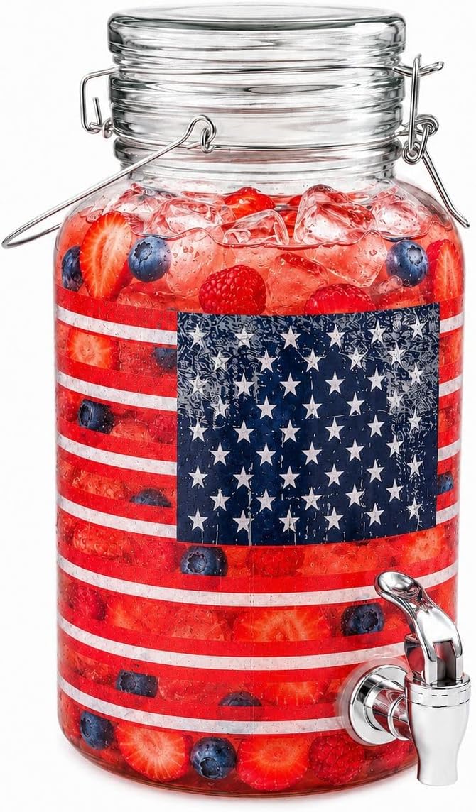 3 Gallon Classic Ice Cold Clear Glass Mason Jug Drink Beverage Dispenser Durable On Galvanized Stand With Leak Free Spigot-Easy Filling For Outdoor, Parties & Daily Use Lid