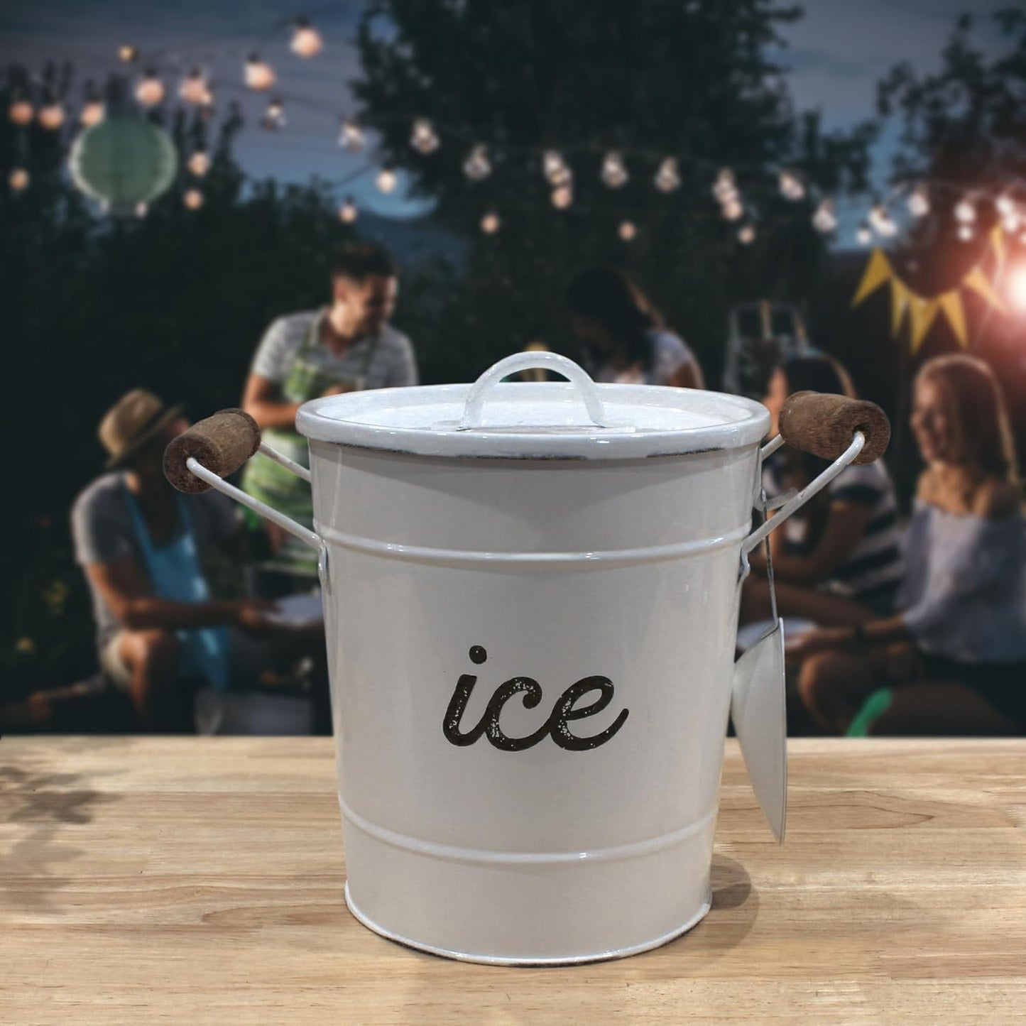 AuldHome Design Farmhouse Enamelware Ice Bucket (Black); Retro Style Insulated Metal Ice Server