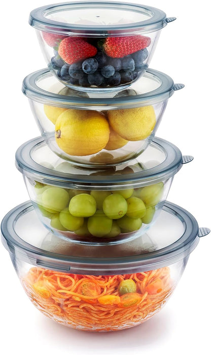 Cuiselect 5pc Glass Mixing Bowls with Lids Set (4.65QT, 2.80QT, 1.64QT, 1.16QT, 0.85QT), Nesting Salad Bowl, Large Glass Mixing Bowl for Cooking, Baking, Prepping-Dishwasher Microwave Freezer Safe
