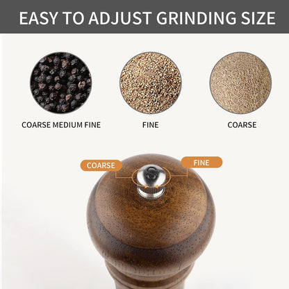 Acacia Wood Pepper Grinder, 8 Inch Salt Mill Pepper Mill for Kitchen