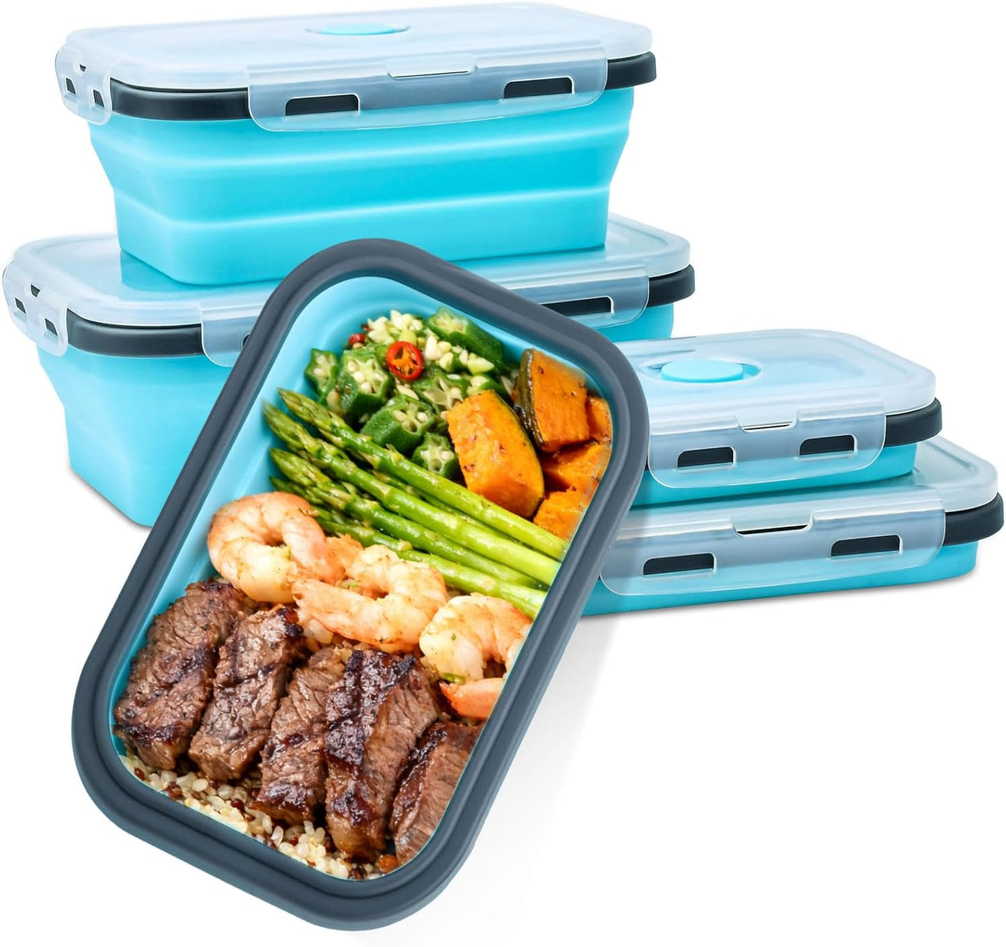Collapsible Silicone Food Storage Containers 4 Set Airtight Leak Proof Food Containers with Lids Stackable Meal Prep for Microwave Freezer Dishwasher for Kitchen Camping Office Gray