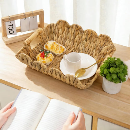YRMT Water Hyacinth Shelves Storage Basket With Handles, Handmade Wicker Woven Baskets for Organizing Shelf, Pantry, Home Decor, Natural (2 Pack,15.8" x 13" x 5.1" IN)