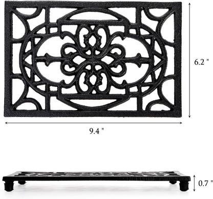 Fasmov 2 Pack Rectangle Cast Iron Trivet, 9.4 x 6.2 Inch Heat Resistant Trivet for Hot Dish Pot Pan Plate Teapot, Decorative Trivet with Rubber Feet, Pot Holders for Kitchen Dining Countertop Table