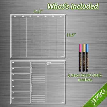 JJPRO Non-Magnetic Clear Weekly Planner & to Do List for Fridge, 8.5"x13" Dry Erase to Do List WhiteBoard,Reuasble Weekly Calendar for Refrigerator,Cabinet,Wall&Glass, All Smooth Surfaces