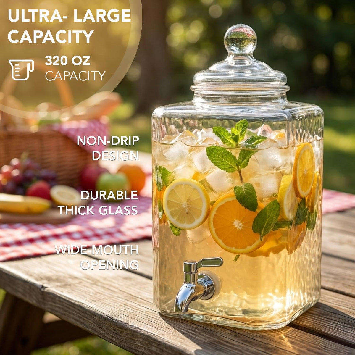 Style Setter Premium Glass Drink Beverage Dispensers - 1.5 Gal, Set of 3 | Dispenser Set with Metal Stand for Parties Cold Drinks, Lemonade, Cocktails, Juice – Party Glass Drink Dispenser Station