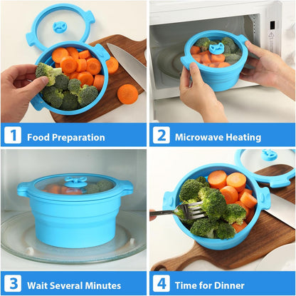 2 Set 27oz and 47oz Collapsible Silicone Microwave Vegetable Steamer Cooker