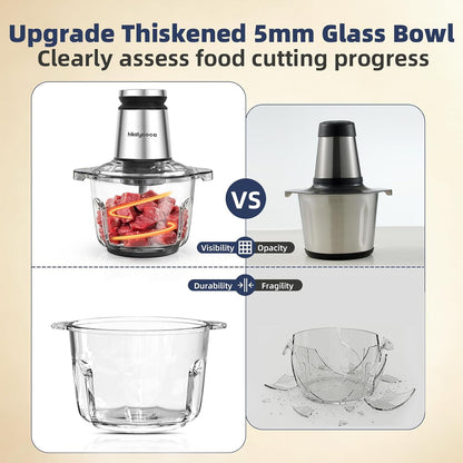 600W Food Chopper 8 Cup Glass Food Processor Meat Grinder