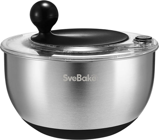 Stainless Steel Salad Spinner 5.3 Qt, Quick Dry & Stop, Easy Drain