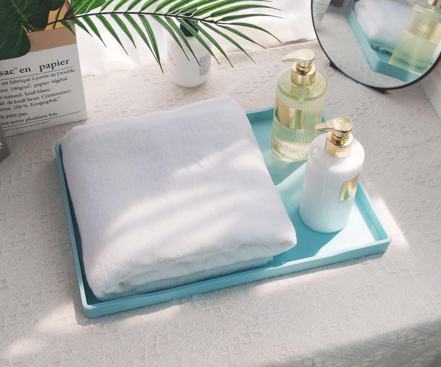 White Serving Tray (13.5 x 9.6 inch) for Serving Accessory, Elegant & Stackable Plastic Tray for Spa, Coffee, Drinks, Tea, Bar, Party, Seasoning, Perfume and Display Use.