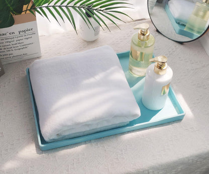 White Serving Tray (13.5 x 9.6 inch) for Serving Accessory, Elegant & Stackable Plastic Tray for Spa, Coffee, Drinks, Tea, Bar, Party, Seasoning, Perfume and Display Use.