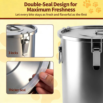 304 Stainless Steel Dog Food Storage Container, 25LB/30LB Airtight Pet Food Container with Locking Lid & Silicone Seal, Large Metal Food Storage Bin for Dry Dog/Cat Food, Rice, Flour (25 LBS)