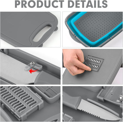 9-in-1Collapsible Cutting Board with Colander Wash Basket Camping RV Gift