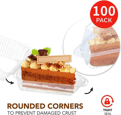 Goiio 300 Pieces Cake Slice Plastic Containers, 4.33 Inches Hinged Lid Cheese Cake Container, for Home, Bakery and Cafe