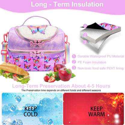 RHCPFOVR Kids Lunch Bag - Double - Decker Cooler Insulated Lunch Box for Boys Girls,Washable Lunch Bag with Strap and Reusable Toddler Lunchbox for School and Daycare