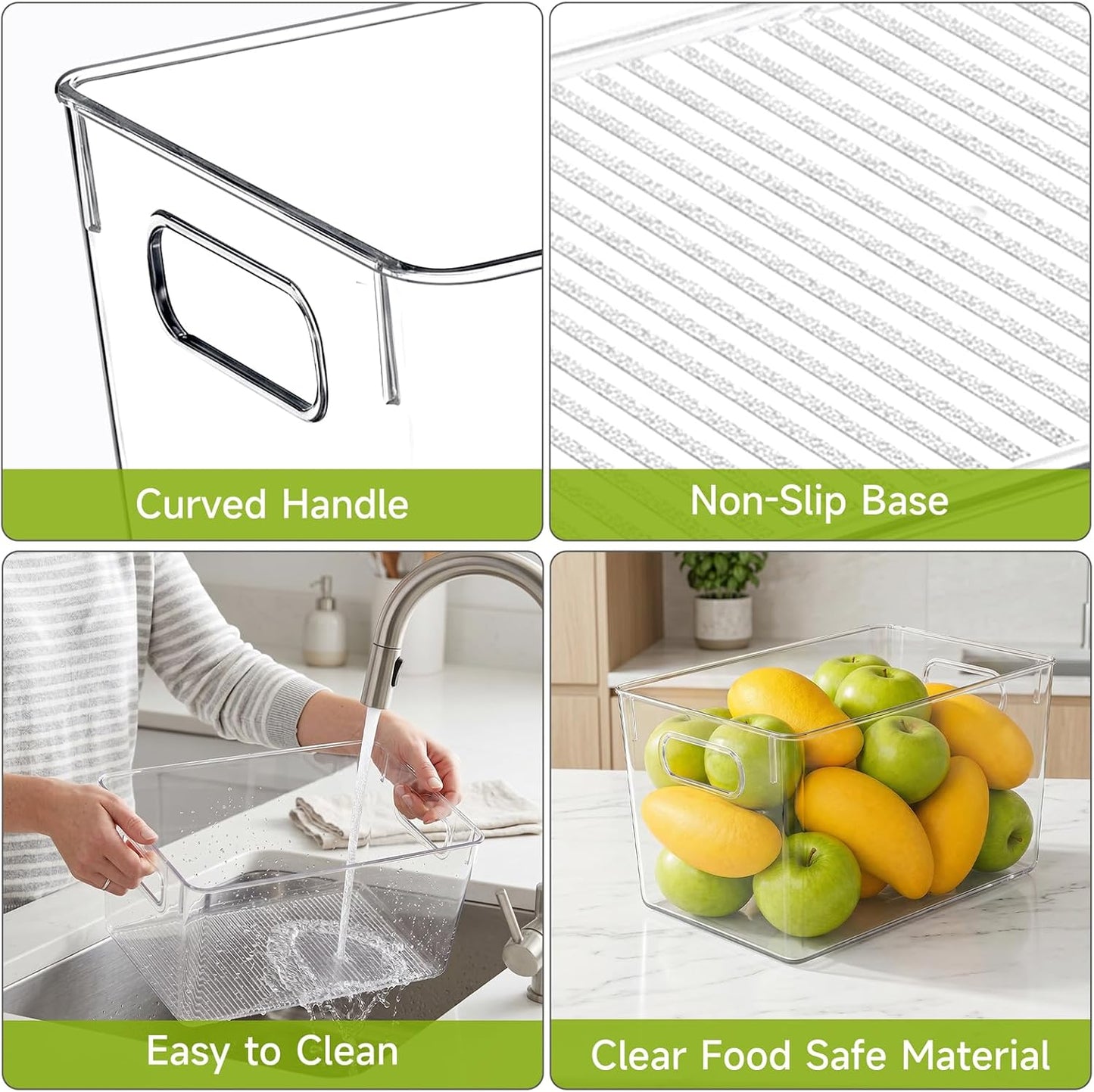14 Pack Fridge Organizer, Stackable Refrigerator Organizer Bins with Lids PBA-Free, Clear Fridge Organizers and Storage for Kitchen, Countertops, Cabinets, Fridge, Drinks, Fruits, Vegetable, Cereals