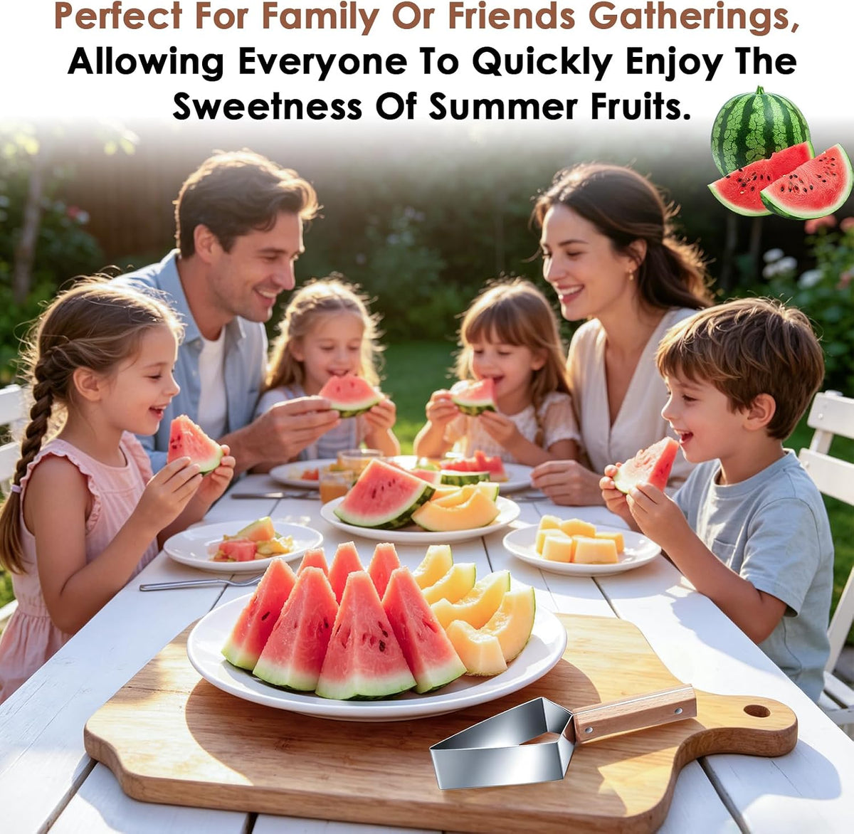 2PCS Triangle Watermelon Cutter, Stainless Steel Watermelon Slicer with Wooden Handle Melon Slicer, Fruit Cutter for Kitchen Gadgets Cantaloupe Chunks,Watermelon,Honeydew Melon