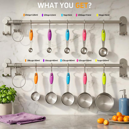 Measuring Cups and Spoons Set of 10 Piece, Stainless Steel Nesting Measuring Cups Set with Silicone Handles, Kitchen Utensils for Cooking and Baking