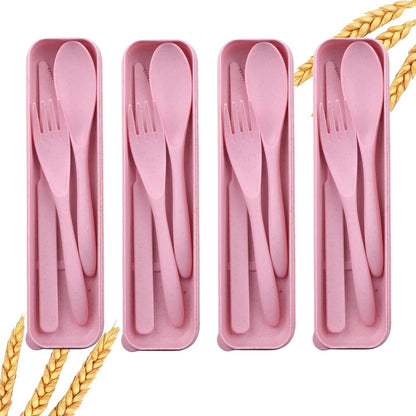 2 Pack Travel Utensils Set with Case, Wheat Straw Reusable Cutlery Set, Portable Spoon Knife Fork Tableware for Lunch Box, Picnic, Camping, Office, BPA Free for Adults Kids