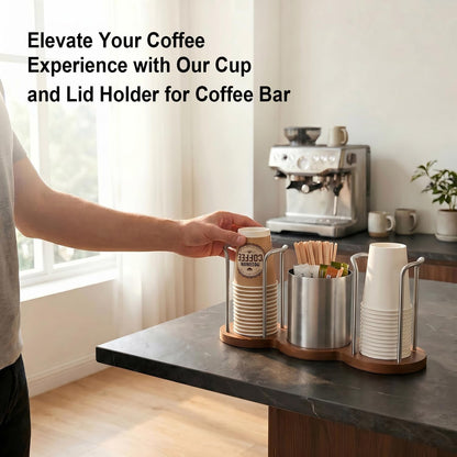 GOYLSER Coffee Station Organizer with Straw & Stirrer Storage Caddy for Cups Lids, Disposable Paper Cup Holder Cup Organizer for Coffee Bar, Office, Home Kitchen, Gold