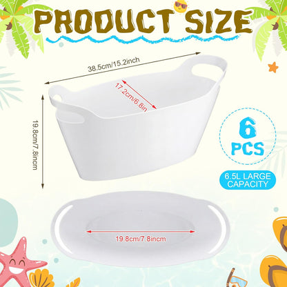 meekoo 6 Pack 6l Ice Bucket for Parties, Plastic Beverage Tub with Handles, Portable Ice Drink Bucket for Wine, Champagne, Beer, Cocktail, Large Drink Chiller for Wedding, Bar, Picnic, Pool(White)