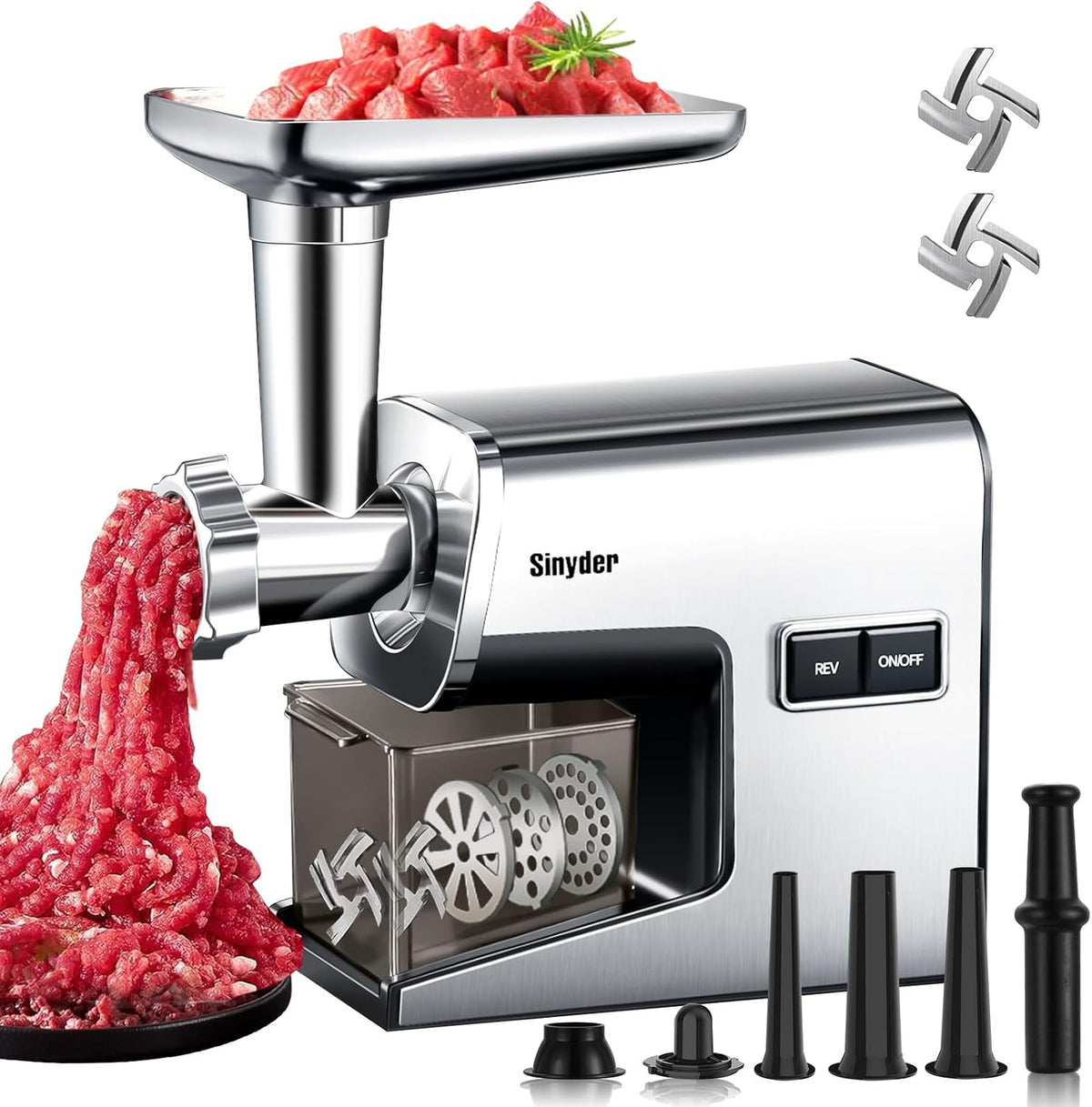 Sinyder Electric Meat Grinder, 3000W Max Stainless Steel with Meat Claws