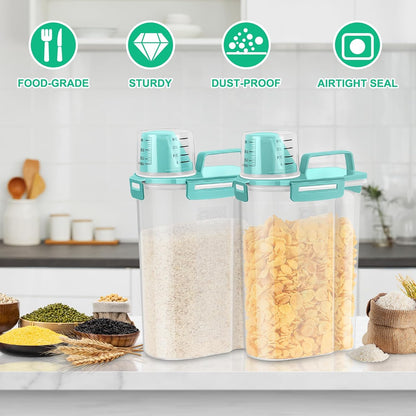 TBMax 2 Pack Airtight Rice Container 5 Lbs +10 Lbs, Cereal Container Oatmeal Storage with Easy-pouring Spout & Handy Cup for Flour Grain Beans, Pet Dog Cat Bird Food Storage Dispenser -Pink