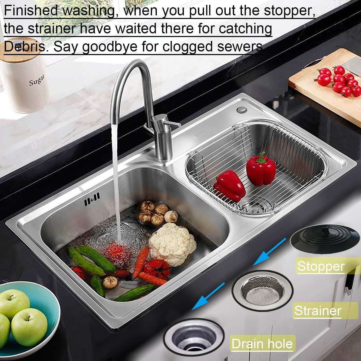 Seatery 2PCS Kitchen Sink Strainers, Sink Drain Filter, Sink Basket Strainer, 4.5 Inch Stainless Steel Sink Drain Strainer, Food Scraps Catcher for Kitchen