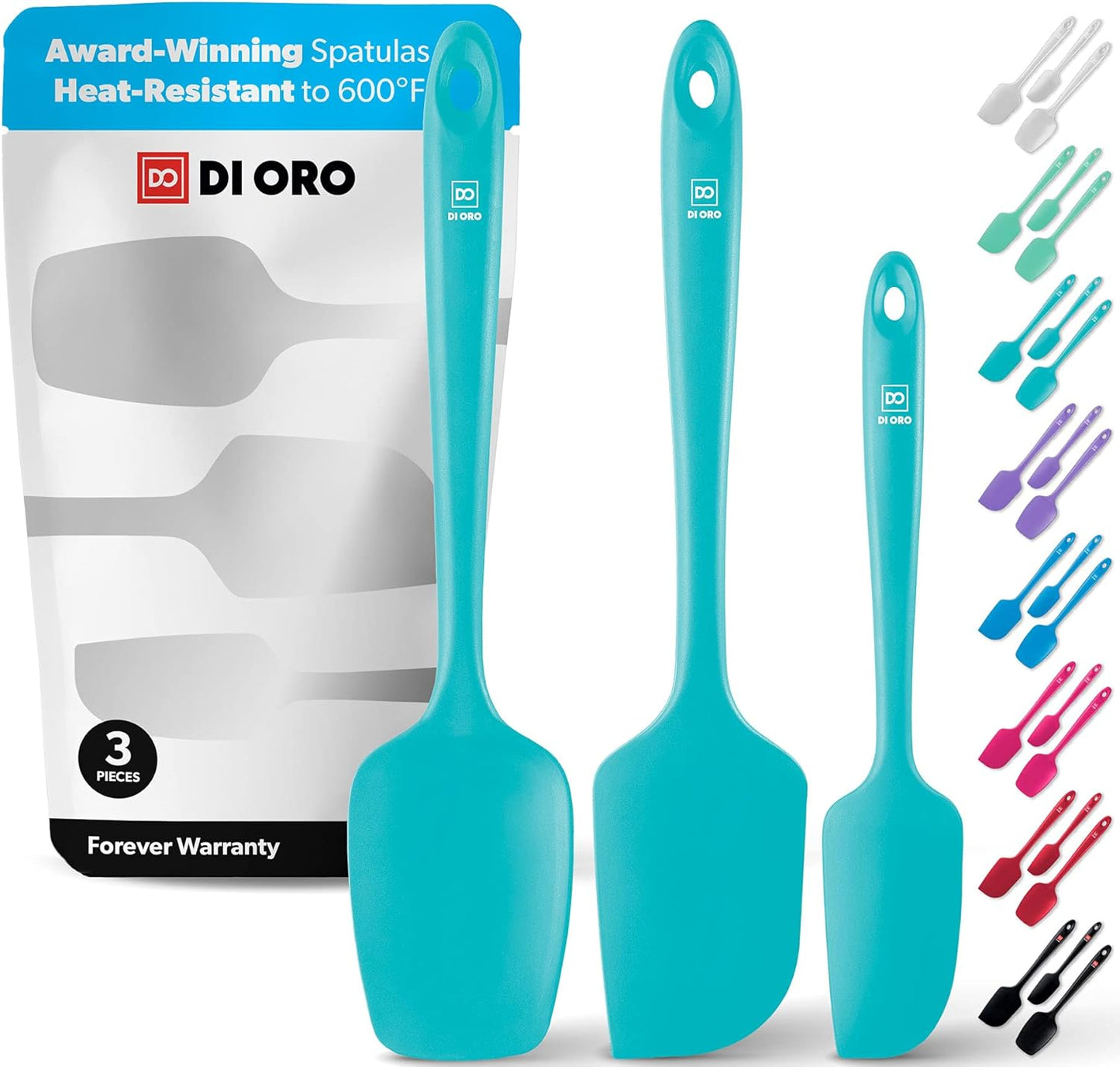 DI ORO Silicone Spatula Set - Rubber Kitchen Spatulas for Baking, Cooking, & Mixing - 600°F Heat-Resistant & BPA Free Silicone Scraper Spatulas for Nonstick Cookware - Dishwasher Safe (3pc, Black)