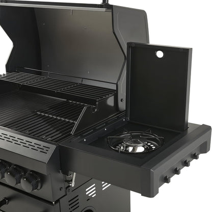 4 + 1 Burner Gas Grill Cast Iron Griddle Grill Combo, BBQ Propane Grills with Side Burner 50000BTU Heavy Duty Barbucue Grill With Cover, Black
