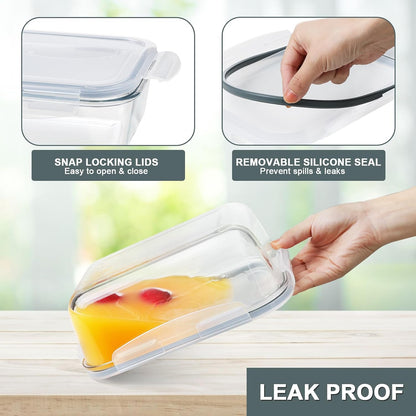 KOMUEE 4 Pack 63oz+27oz Large Glass Food Storage Containers Set with Airtight Lids, BPA-Free, Meal Prep Containers for Storing, Freezer, Microwave and Oven Safe