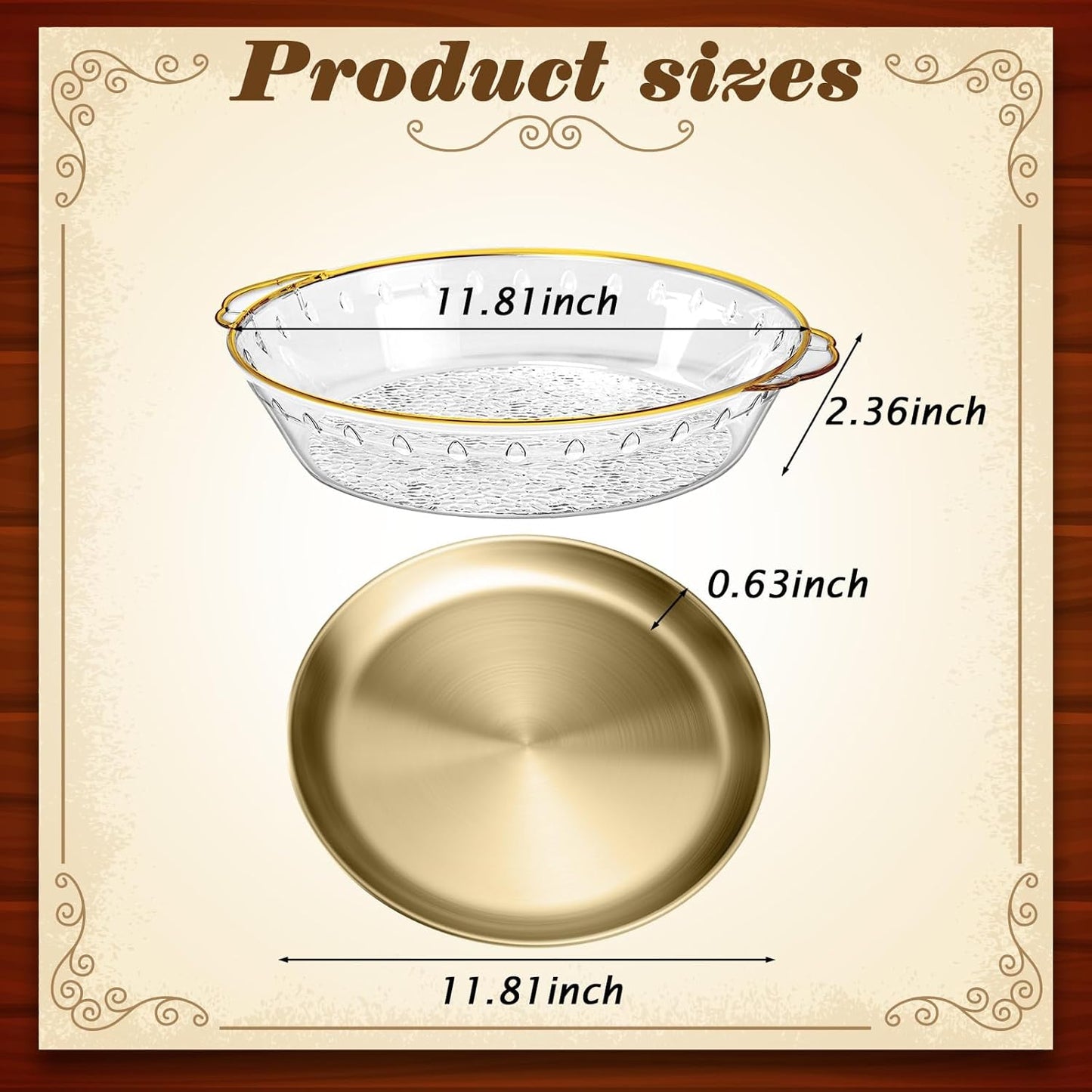 Baderke 3 Set 11.8" Chilled Serving Tray for Parties with Compartments Ice Chilled Party Platter Charcuterie Serving Board Cold Dish Dip for Fruit Seafood Vegetable Shrimp Cocktail (Gold)