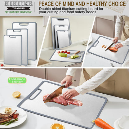 Titanium Cutting Board Set of 3, Double-sided non-slip edging Pure Titanium Chopping Board for Kitchen - Safety and slip resistance Hand Guard Durable and easy to clean (3-Piece S/M/L)